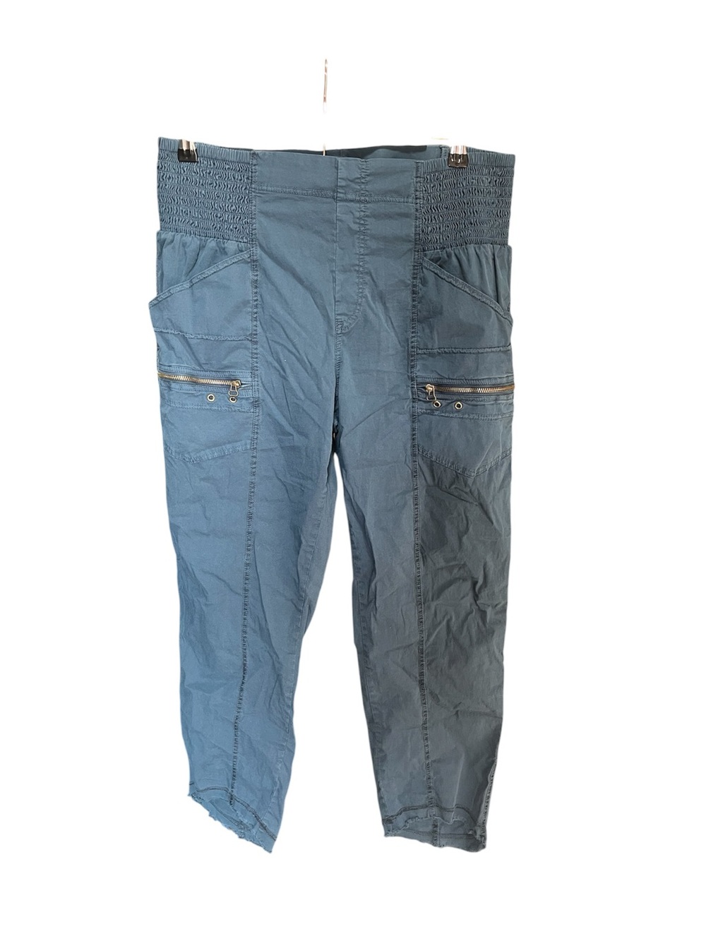 XCVI Wearables Teal Cropped Cargo Ankle Pants with Smocked Waist Large